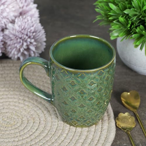 Image of CRAF10 Glaze Studio Ceramic Tea /Coffee Mug - Single Piece, 330 ML, Reactive Glaze, Elegant & Durable, Office use, Jade Color
