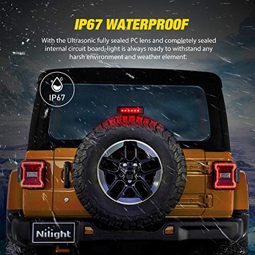 Image of Nilight LED Third Brake Lights High Mount Stop Tail Light with Smoked Lens for 2007-2018 Wrangler JK