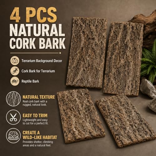 Image of RHBLME 4 Pack Cork Bark, 11.8 inch L x 7.8 inch W Cork Bark for Reptiles, Cork Bark for Terrarium, Reptile Tank Background Terrarium Backdrop Wall Decor Natural Reptile Climbing Mat