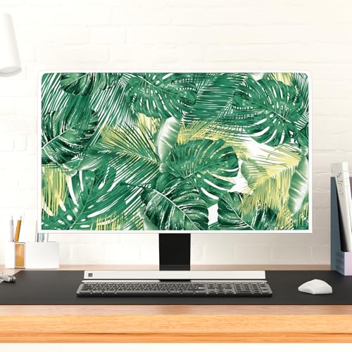Image of Monitor Dust Cover 22, 23, 24, 25 Inch Water Proof Computer Covers for Desktop Pc CPU Tower Protector Panel Case Computer Screen Protective LCD /LED /HD,Green Tropical Leaves