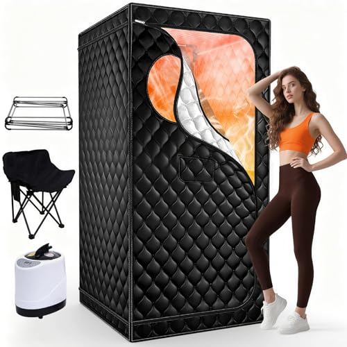 Portable Sauna for Home, Upgraded Personal Steam Sauna Box with 3L 1300W Steamer, Folding Chair,...
