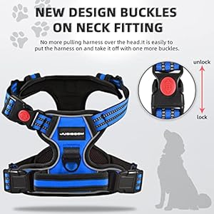 No Pull Dog Harness, Adjustable Soft Padded Dog Vest, Reflective No-Choke Pet Oxford Vest with Easy Control Handle for Small and Large Dogs (Blue, X-Large)