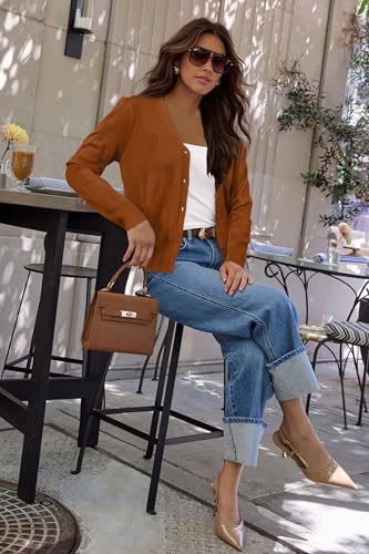 Image of Arach&Cloz Women's Soft Cropped Cardigan Casual Lightweight Shrug Sweater Tops