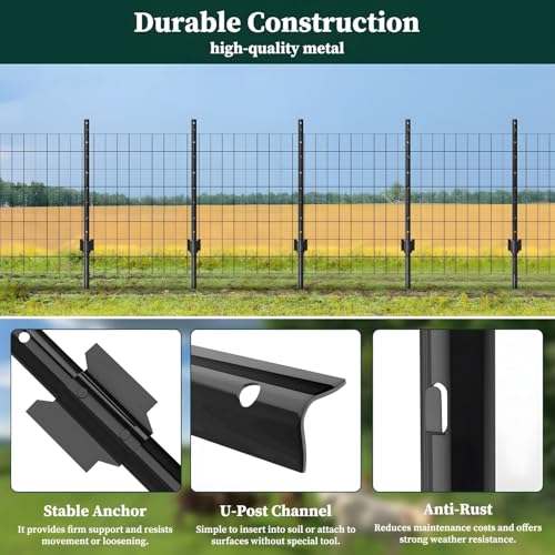 Image of 6 Pack Metal Fence Post, 4 Feet Heavy Duty Garden U-Post for Temporary Fencing, Fence Stakes for Wire Fence, No-dig Temporary Fence Posts (6)