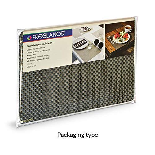 Freelance Basketweave Dining Table Mats Set of 6 (30x45 cm) - Reversible Dining Table Mats 6 Pieces Waterproof - Woven Vinyl PVC Plastic Placemats - Placemat/Place Mat/Table Mat Set for Dinner Table - Image 2 thumbnail