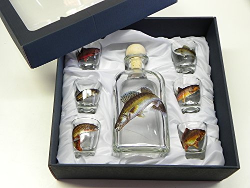 GTK - Geweihe & Trophäen KRUMHOLZ 7-teiliges Schnaps Gläser Set mit Fisch...