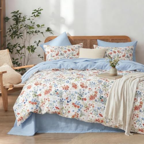Sedefen Housse de Couette 200x200 Motif Feuilles + 2 Taies d'oreiller 65x65 cm,Tropicales Bleu...