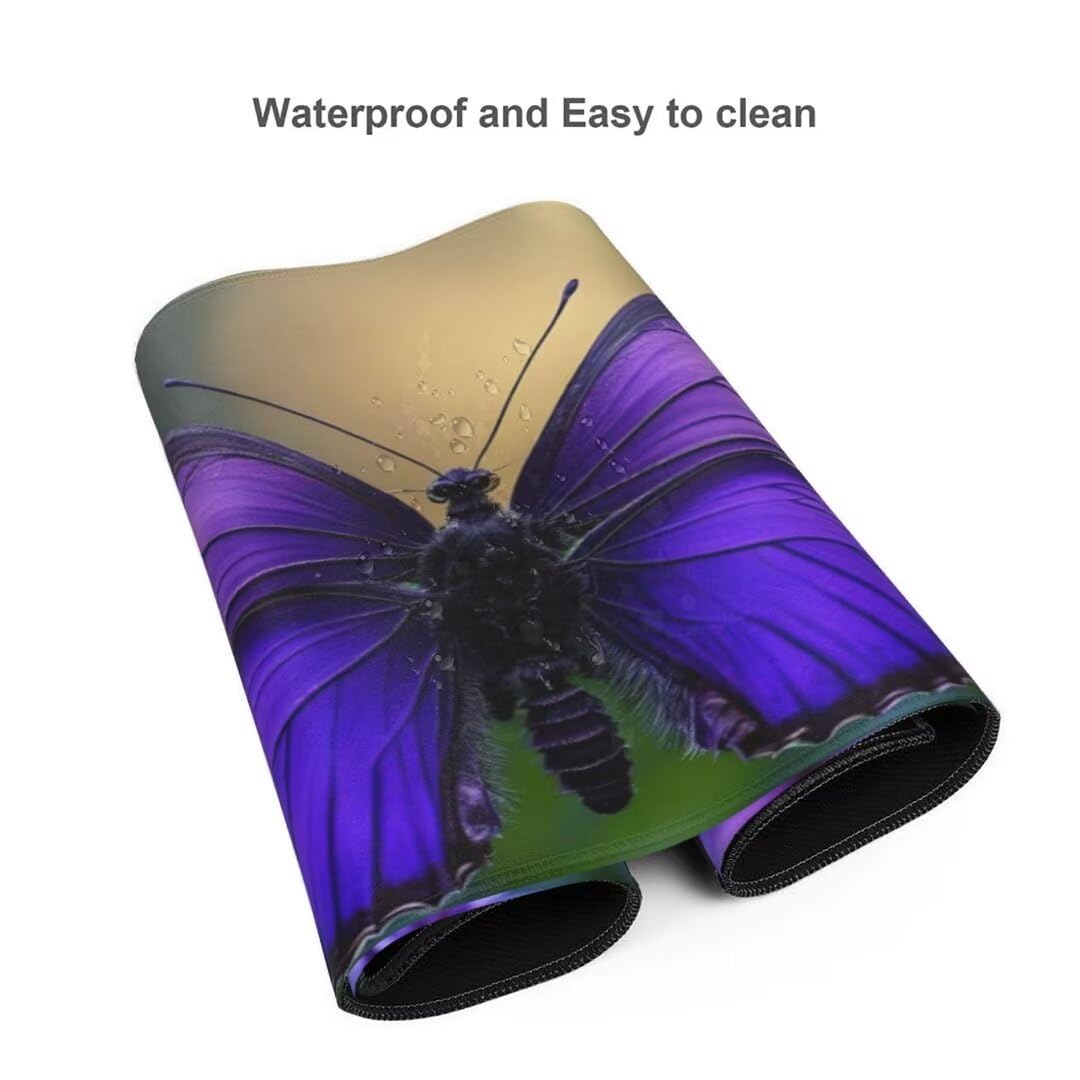 Alfombrilla de ratón 1400x600x3 MM, Alfombrilla Ratón XXL Extendida de Gran Tamaño con Bordes Cosidos, Base de Goma Antideslizante Almohadilla para Teclado, Mariposa púrpura S-12701