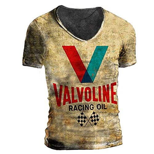 Hongwenstore T-Shirt à Manches Courtes pour Hommes Motor Oil Racing Oil Letters Print V-Neck Biker Motorcycle T-Shirts, Kaki, M Cover
