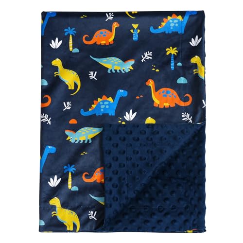 Image of david's kids Micro Fleece Minky Baby Blanket for Boys with Double Layer and Soothing Raised Dots, Breathable and Soft Lightweight Receiving Blanket for Newborns, 30x40 Inches, Dinosaur