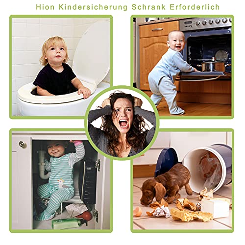 Hion 6 Stück Kindersicherung für Schrank und Schubladen, Schubladensicherung für Baby und Kinder für Tür Schränke Kühlschrank, Schrankschloss mit Kleber ohne Bohren - Weiß