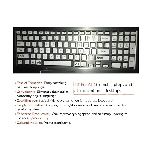 Image of Generic English Keyboard Stickers for Laptop and Computer, Full Layout, Black Font on White Background and White Font on Black Background