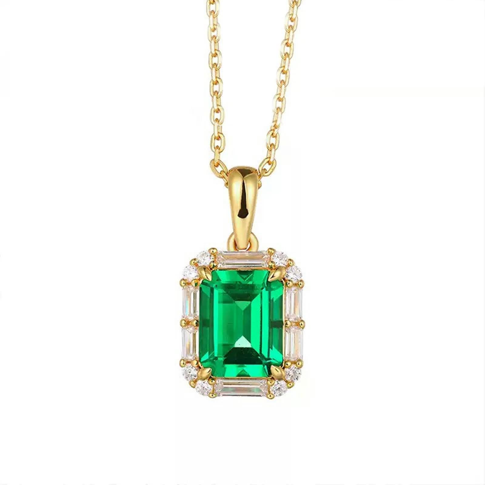 Collana da donna per matrimonio, collana da donna, anniversario, rettangolo con 2 carati in laboratorio, smeraldo e moissanite oro giallo