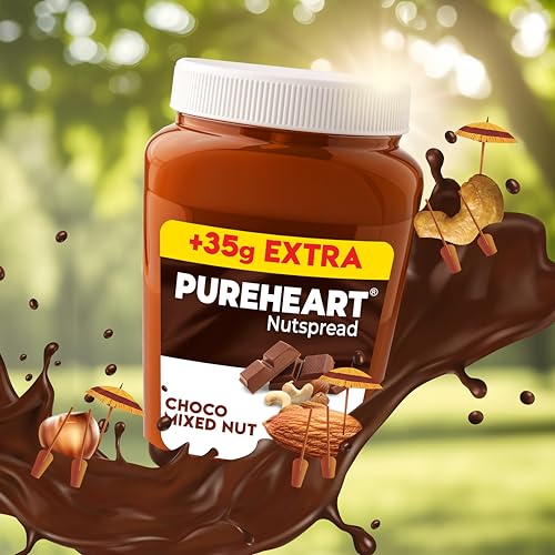 Image of PUREHEART Choco Mixed Nut Spread (350 +35 gm Extra) | Nutty, Smooth and Creamy Chocolate Spread for Breakfast - No. 1 Exporter of Roasted Nuts