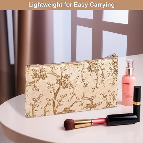 Image of Kuber Industries 2 Pcs Polyester Hand Purse for Woman with Zip | Lightweight & Compact Ladies Purse /Wallet for Travelling, Party, Wedding & Events | Embroidery Design - Cream