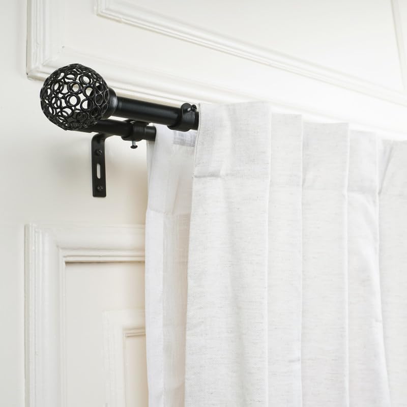 Image of 28 inch-48 inch Adjustable Double Curtain Rod For Door & Windows With Brackets Set Curtains Hanging Extendable Iron Metal Pipe Holder With Mughal Metal Finial (Black, 0.75 inch Diameter)
