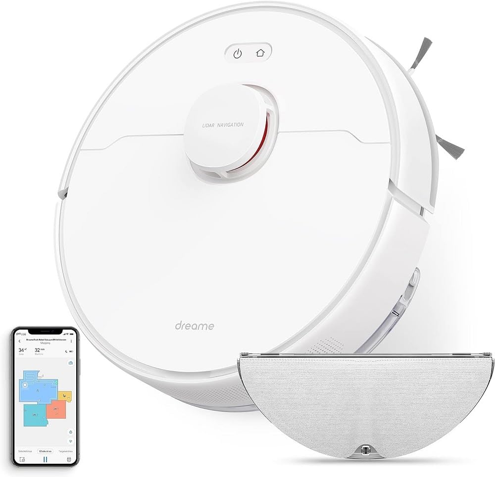 Dreame D9 MAX Robot Aspirador fregona succión 4000 Pa, navegación LDS, mapas Varios Pisos, Control detallado de apps y compatibilidad con Alexa alfombras, Suelos Duros Pelo Mascotas Blanco