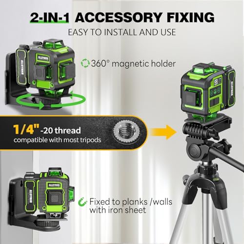 Image of Laser Level with Tripod, Alloyman 4x360 Self Leveling Laser Level, Green Line Laser 4D Laser Leveler Tool with 2Pcs Lithium Batteries for Picture Hanging, Tile, Home Renovation, Indoor(Green)