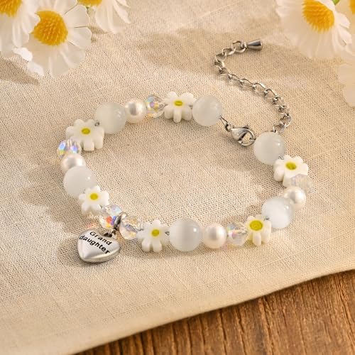 Charm Bracelet Gifts for Girls – Adjustable Daisy & Cat Eye Stone Heart Charm Bracelet with Inspirational Card – Birthday, Christmas, Graduation Jewelry for Daughter, Granddaughter, Niece (Ages 3-15)3