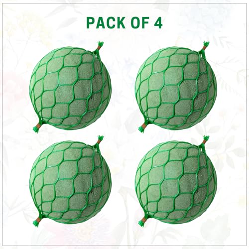 Image of Oasis Pack of 4 Floral Foam Spheres | Green Round Foam Spheres Balls for Fresh & Artificial Flowers | Wet & Dry Use | Ideal for Wedding, Party & Home Floral Arrangements - Netted (120 mm)