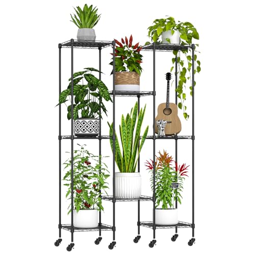 Abimars 59'' Tall Plant Stand with Wheels, Shelf Height Adjustabl...