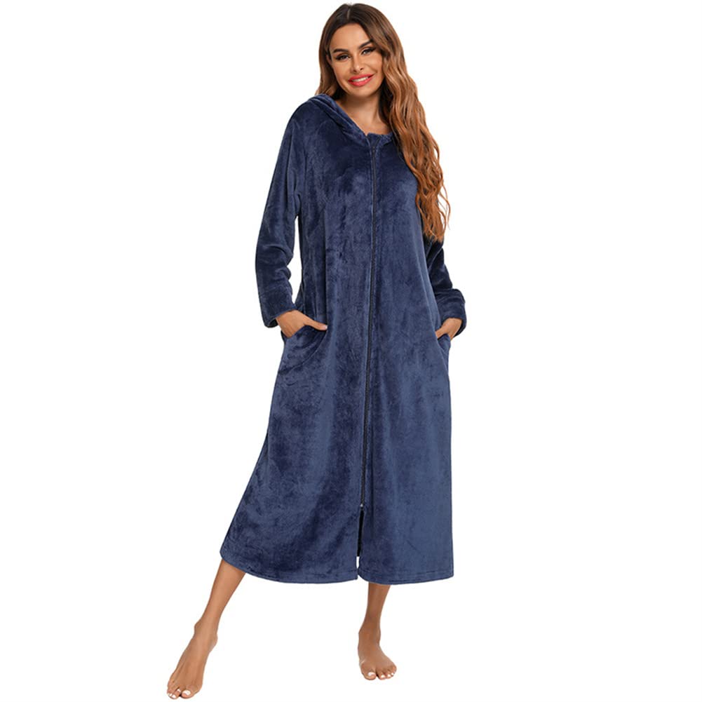 Albornoz de Felpa con Cremallera para Mujer Suave y cálido Pijama Casual Loungewear