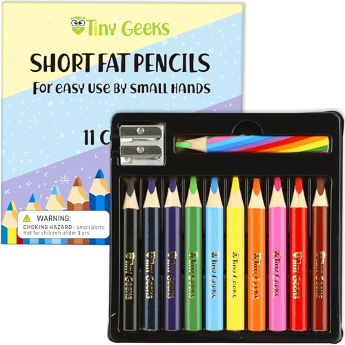 TinyGeeks Jumbo Color Pencils Set For Kids - Short Fat Triangle Pencils for Kids Ages 3-7 - For Preschoolers, Kindergarten, Toddlers, Beginners -...