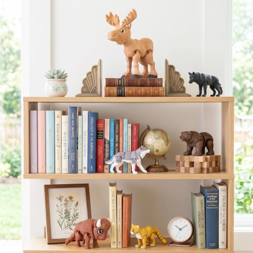 Image of cobinaan 6PCS 3D Printed Safari Animals Figures Toys Bear Bison Moose Wolf | Flexible Articulated Fidget Toys, Child-safe PLA Plastic, Party Favors Birthday Gifts Cake Topper Home Office Desk Decor