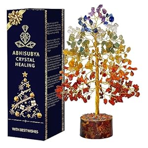 25cm Gold Chakra-Lebensbaum aus Heilsteinen, Feng Shui Glücksbaum | Edelstein-Baum