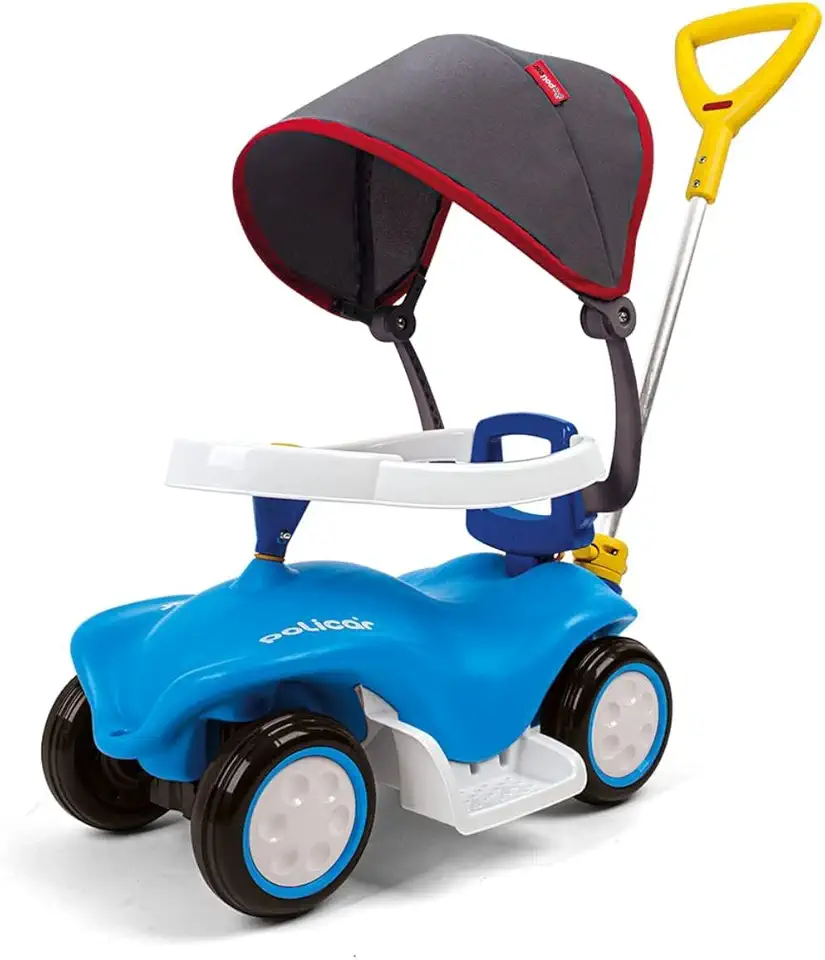 Carrinho Infantil de Passeio Com Empurrador e Capota, Policar Azul, Poliplac