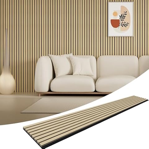 Greymond Acoustic Wood Grill Wall Paneling, 2-Pack 94.5" x 12.6" Bulwarks Wall Panels, Modern Decorative Sertical Slat Strip, Oak Cover