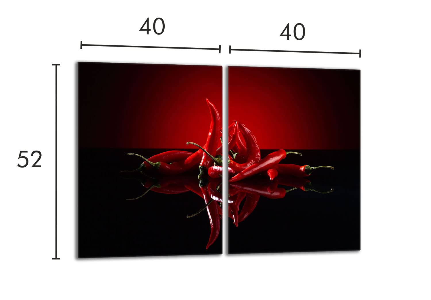 Herdabdeckplatten Set 2x40x52 cm Ceranfeld Abdeckung Glas Spritzschutz Abdeckplatte Glasplatte Herd Ceranfeldabdeckung Deko, Chilli Rot