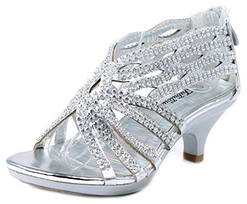 Fabulous Angel76 Kids Rhinestone Cut Out Starppy Platform Low Heel Dress Sandals2