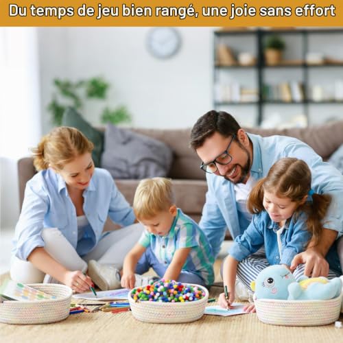 Lot de 3 paniers rangement corde tressée ovale VINATO