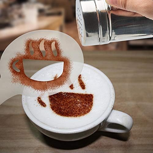 AIFUDA 2 Pcs Stainless Steel Powder Shaker with Lid, 16 pcs Printing Molds Stencils, Powder Cans with Hole or Fine-Mesh for Coffee Cappuccino Latte for Kitchen Baking Cooking