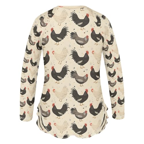 Black White Rooster Z Girls Long Sleeve Swimsuits One Piece Zipper Bathing Suit UPF 50+ Rashguard Swimwear3