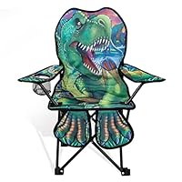 KABOER Kids Outdoor Folding Lawn and Camping Chair with Cup Holder and Carrying Bag, Children's Camping Chairs for Outdoor Beach Travel (Green Dinosaur)
