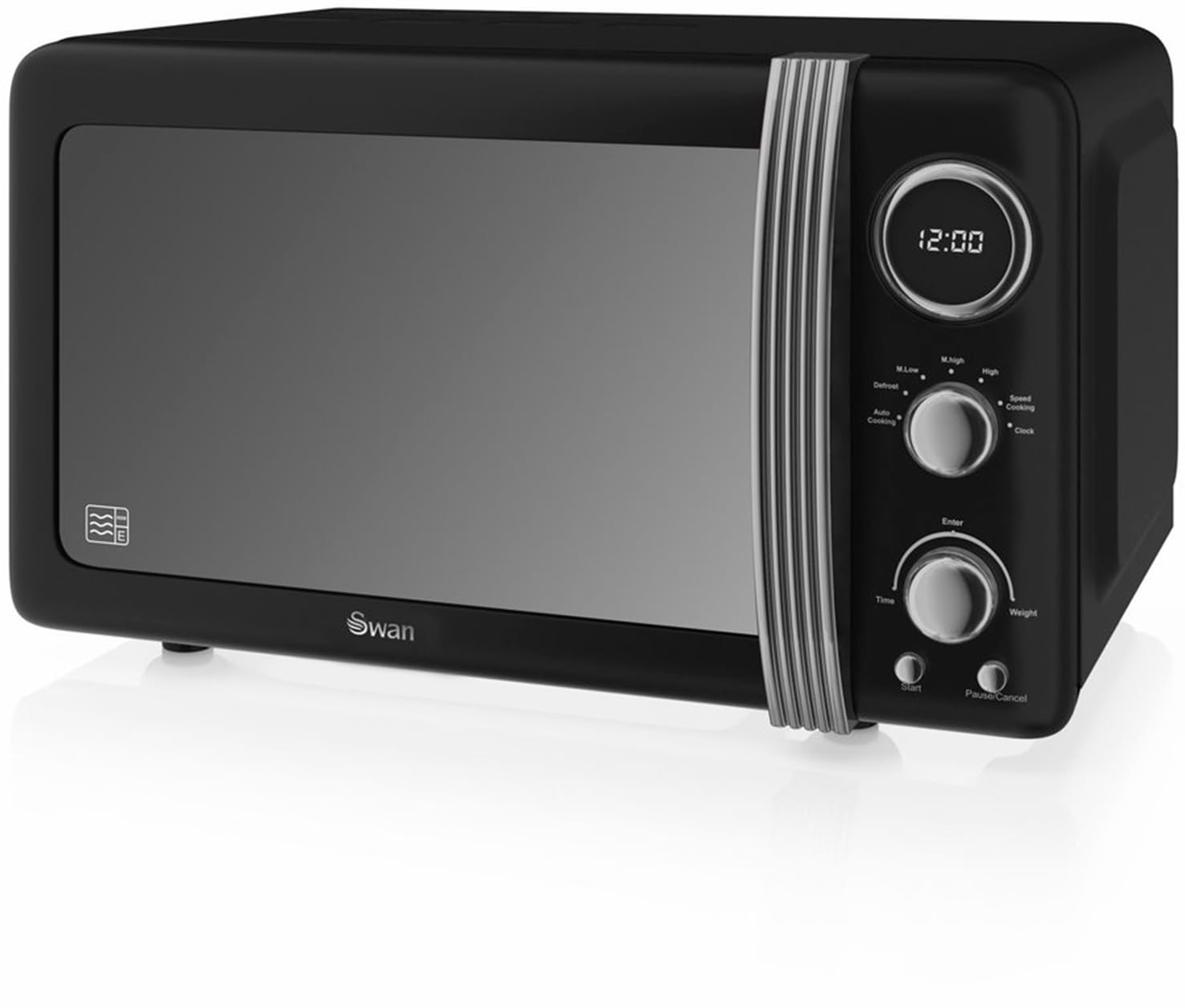 Swan Retro SM22030LBNEU Microondas Digital 20L, 5 Niveles de Potencia, Función Descongelación, Temporizador 60 Minutos, Puerta Espejo, Plato Giratorio 27 cm, Diseño Vintage, Negro, 800W