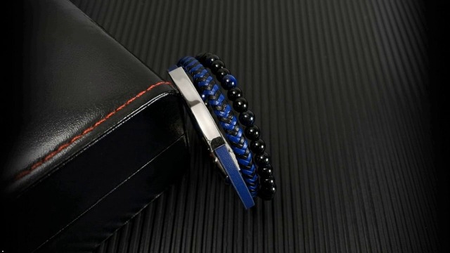 Amazon.co.jp: [Rockyu] ブレスレット メンズ ブルー 3連数珠