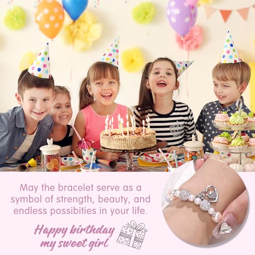 12 Year Birthday Gifts for Little Girls, Adjustable Sparkling Delicate Pink Charm Cute Bracelet for Teen Girls for Daughter Granddaughter Niece Sister Teens Friends2