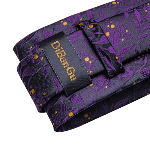 Image of DiBanGu Silk Ties for Men Necktie and Lapel Pin Brooch Set Formal Woven Paisley Plaid Striped Solid Tie Wedding Party
