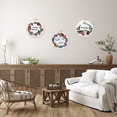 Louise Maelys Embroidery Starter Kit With 3 Embroidery Hoops For Adults Funny Floral Wreath Pattern For Beginners Needlepoint Kits #TOP5