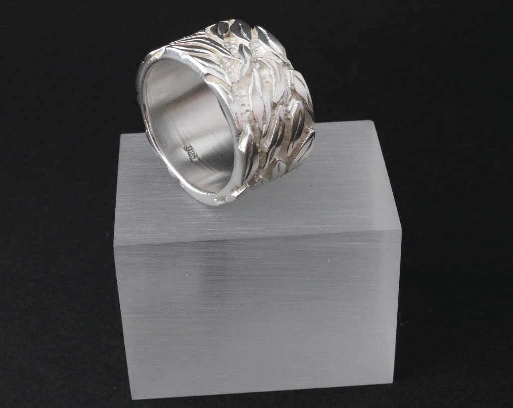 Breiter Silberring für Damen 925er Sterling Silber Bandring Blatt Blättermuster | RG:
