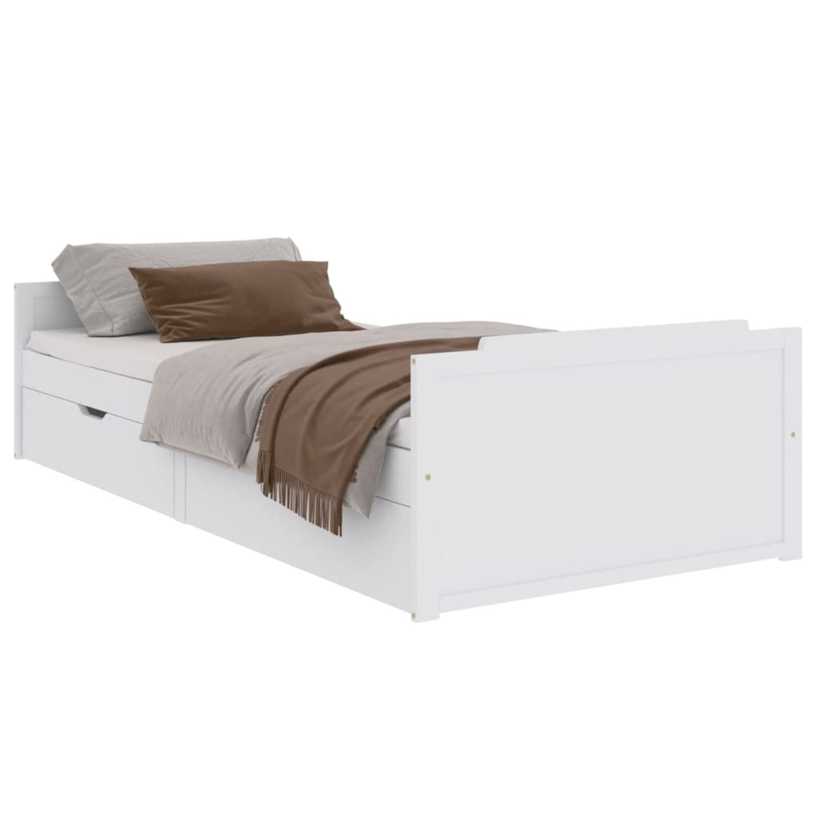 Festnight Estructura de Cama Individual Infantil de Madera Maciza con 2 cajones y Somier, 90 x 200 cm Blanco