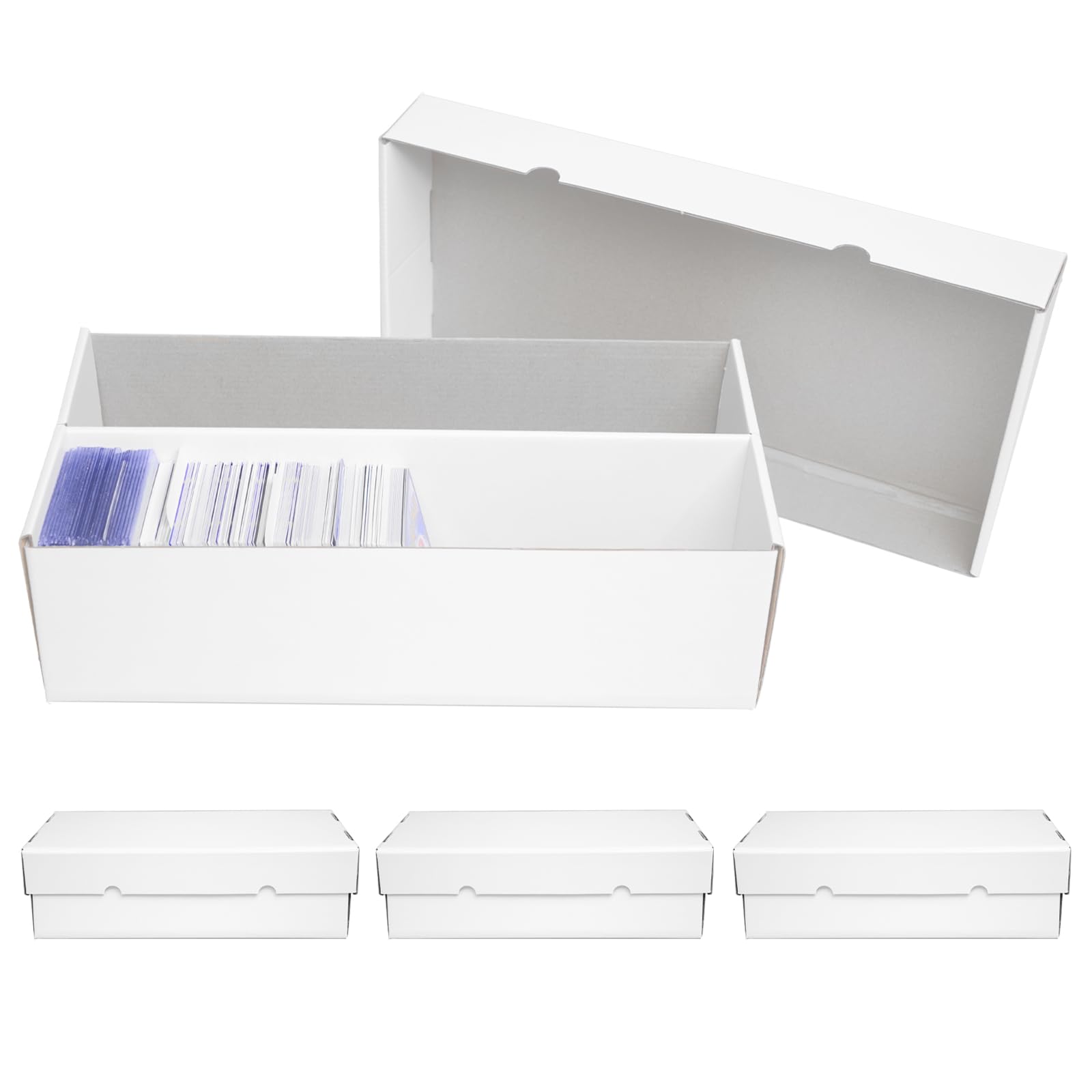NUMINA Lot de 4 boîtes de rangement en carton à 2 rangées pour grandes collections de cartes, peut contenir 1600 cartes volantes, organiseur de cartes à collectionner robuste avec séparateurs pour