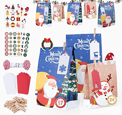 Adorfine Calendrier de l'Avent à remplir soi-même 2021 - Chiffres et calendrier de Noël - 24 sachets en papier à remplir soi-même - Calendrier de l'Avent DIY Cover