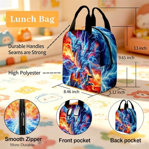 Image of Kids Custom Backpack for Boys Toddler Backpacks Back to School Bookbag Set | Kid Personalized Backpack with Lunch Bag Boys Kindergarten Elementary Preschool Daypack Birthday Gifts Blue Dragon Animals