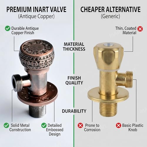 Image of InArt Zinc Angle Cock Valve for Bathroom & Kitchen | Stop Cock with Wall Flange | Antique Brass Finish (Antique Copper) - 5 Year Warranty