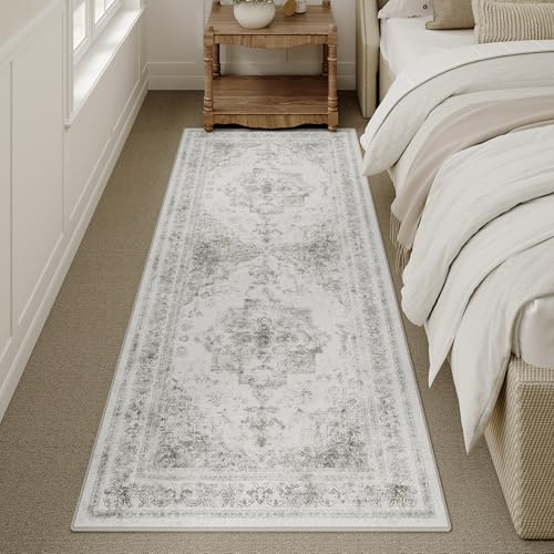 HUGEAR Vintage Grau Waschbarer Teppich 60x180cm LäUfer Flur rutschfest Weich Vorzimmer Tepich Kurzflor Schlafzimmer Retroteppiche KüChe Bedroom Brücken Hallway Carpet