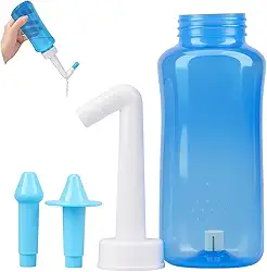 Garrafa De Lavagem do Nariz, Irrigador com 2 Bicos, 300ml, Válvula de Controle, Tratamento de Sinusite, Rinite e Alergias